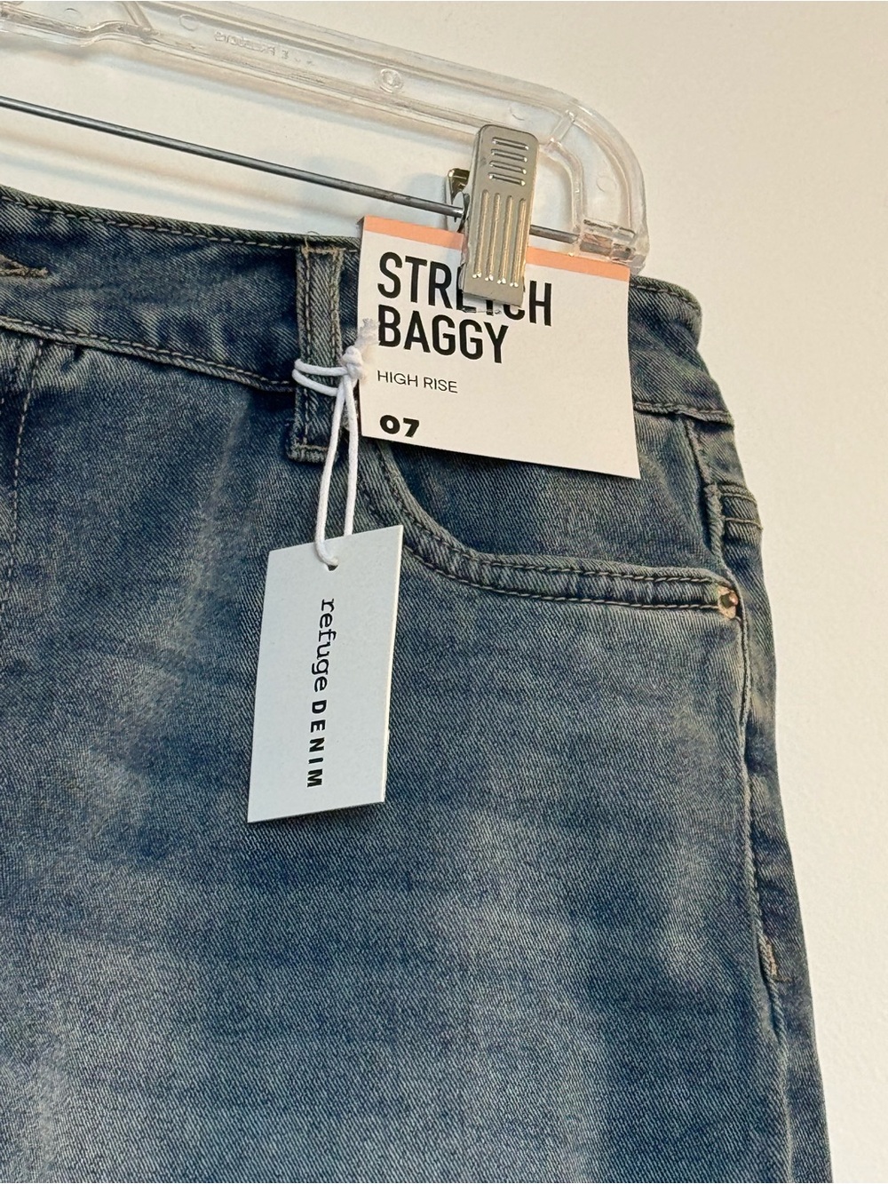 Refuge Denim Stretch Baggy High Rise Jeans - Faded Blue Denim size 7